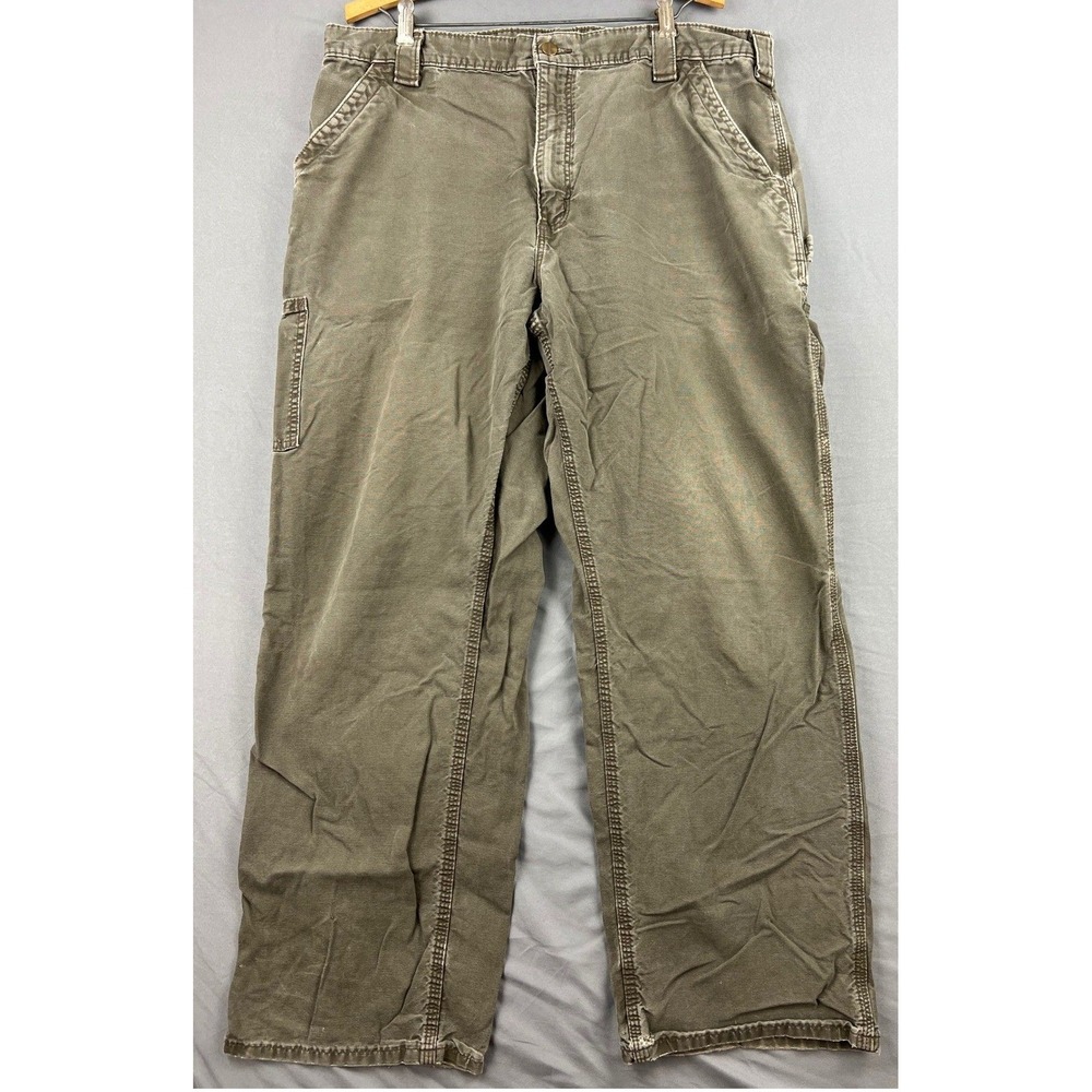 Carhartt Carpenter Pants Mens 38x32 Loose Fit Canvas Olive Green Workwear Good